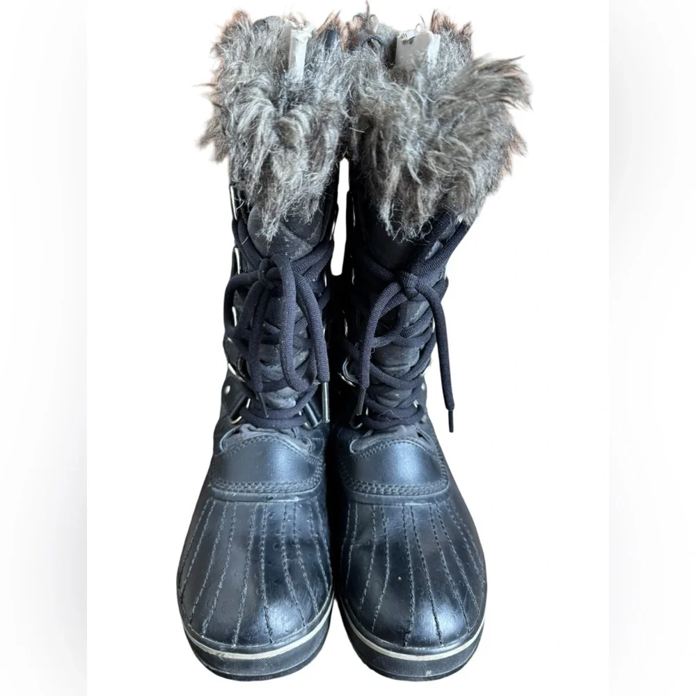Sorel Tofino LL1846-011 Black Tall Fur Trim Waterproof Boots Women's 10